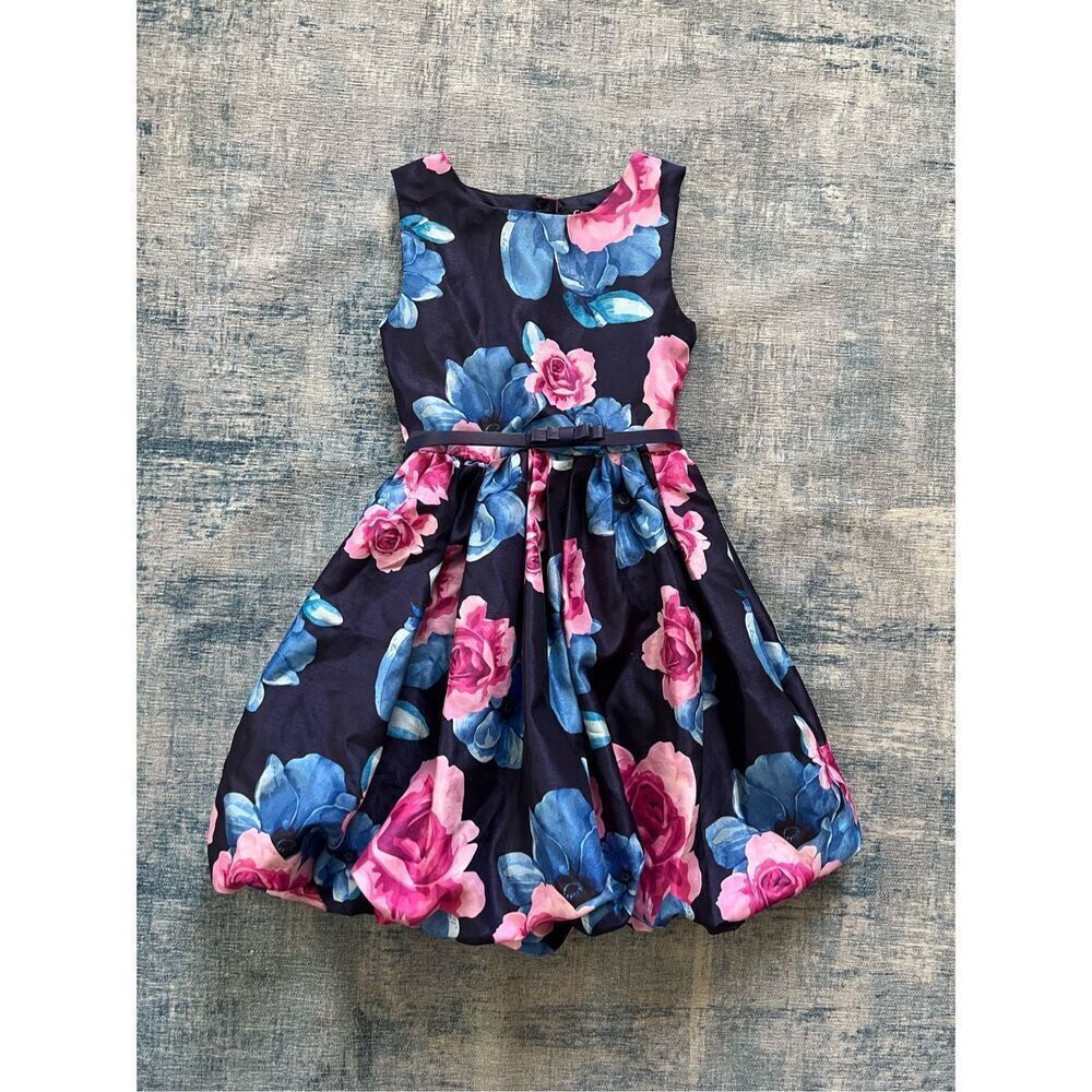 George Blue Pink Sleeveless Bubble Hem Dress with Matching Belt Girls 8